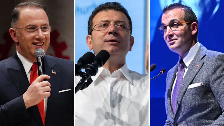 Ekrem İmamoğlu, Mehmet Murat Çalık ve Resul Emrah Şahan’ın yer aldığı kolaj görsel.