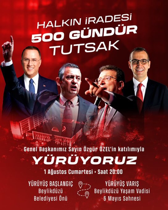 1 Ağustos Cumartesi saat 20.00’de yapılacak yürüyüşün duyuru afişi.