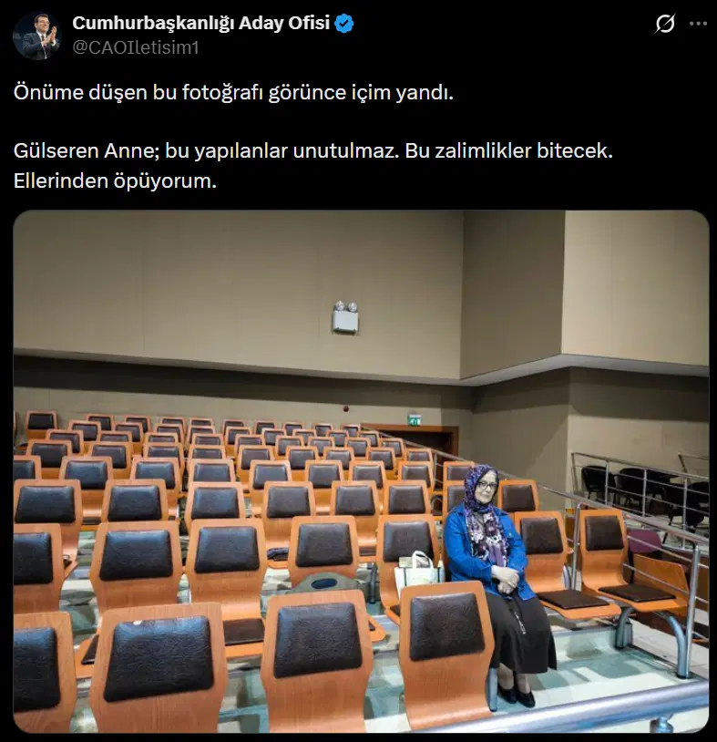 Cumhurbaşkanlığı Aday Ofisi hesabından yapılan, Gülseren Çalık’ın fotoğrafını içeren sosyal medya paylaşımı.