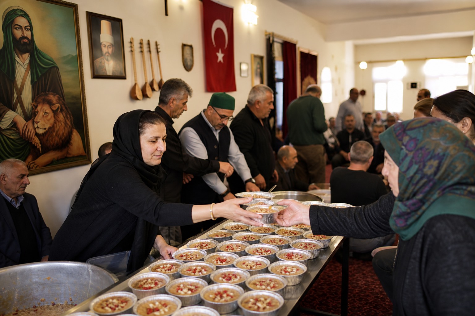 Tunceli’de cemevi programını temsil eden, aşure lokması ve topluluk buluşmasını gösteren temsili görsel.