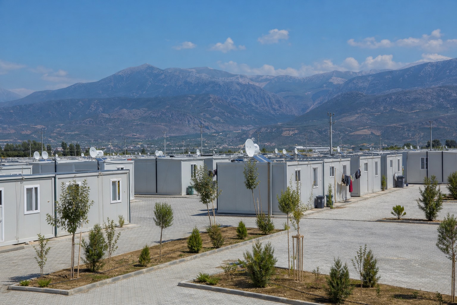 Geçici barınma alanındaki konteyner konutları gösteren temsili görsel.