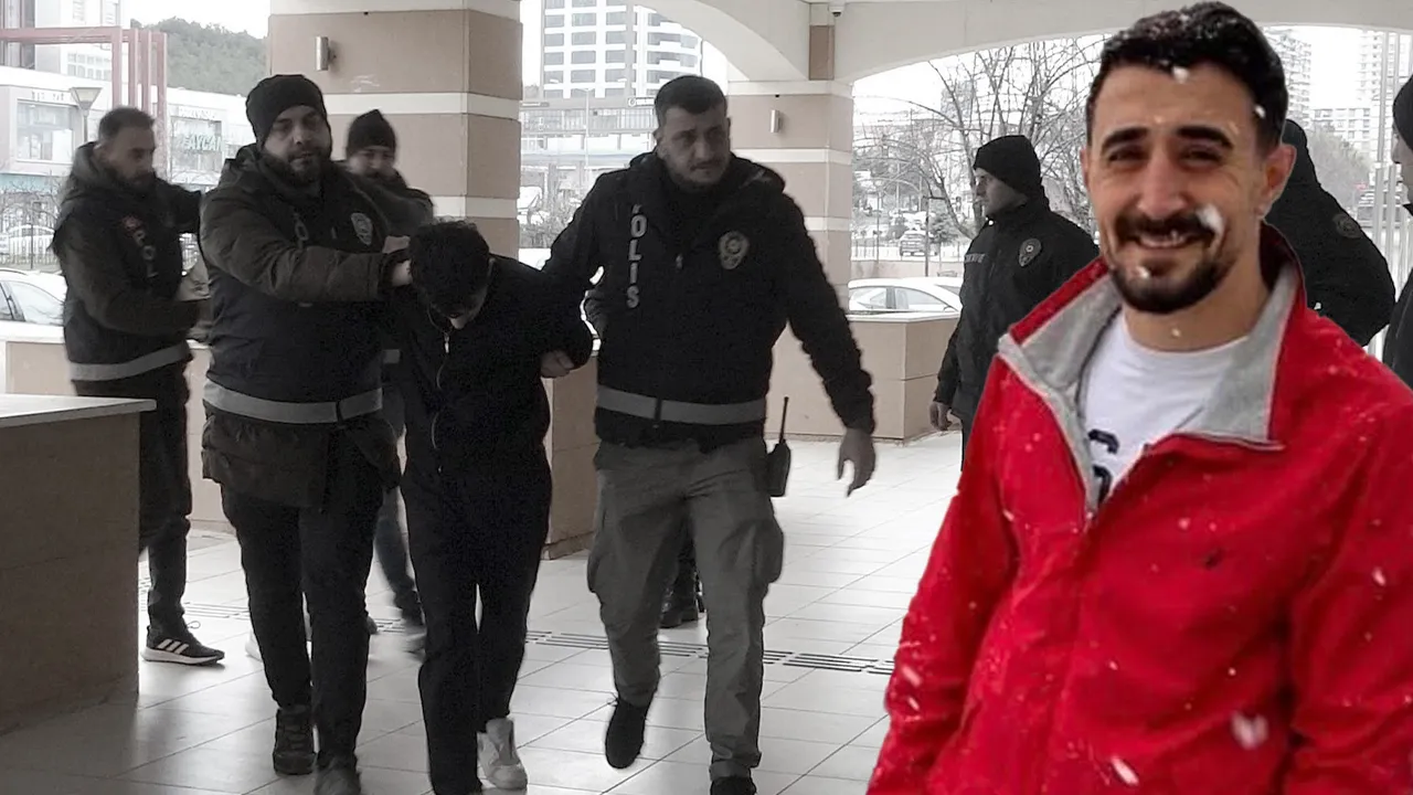 Polis ekipleri tarafından adliyeye getirilen şüpheli ve Cihan Çalışır’ın fotoğrafından oluşan haber görseli.
