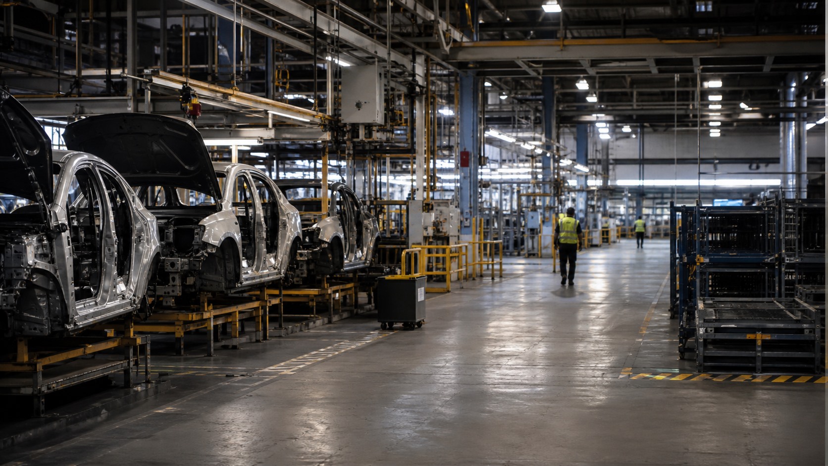 Otomotiv üretim hattında kapasite ve yeniden yapılanma baskısını simgeleyen temsili fabrika içi görseli.