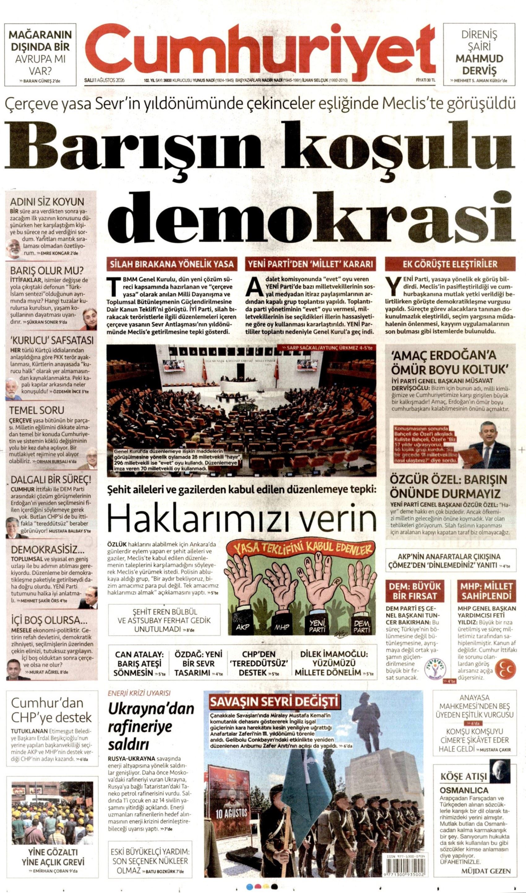 İkinci açılım sürecinde yeni eşik: Gazeteler çerçeve yasanın kabul edilmesini nasıl gördü?