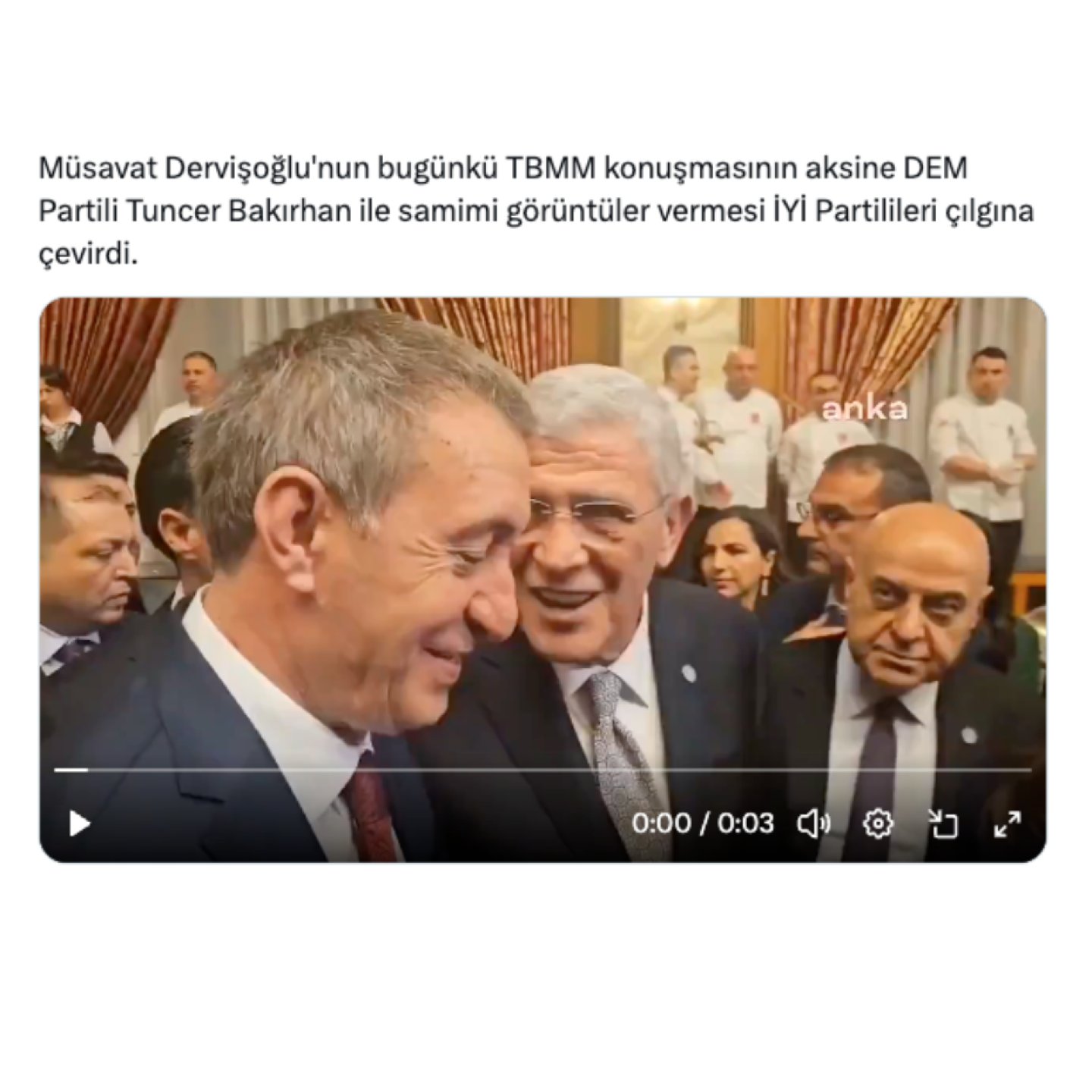 Dervişoğlu ile Bakırhan’ın kısa videosunu güncel gibi sunan sosyal medya paylaşımının ekran görüntüsü.