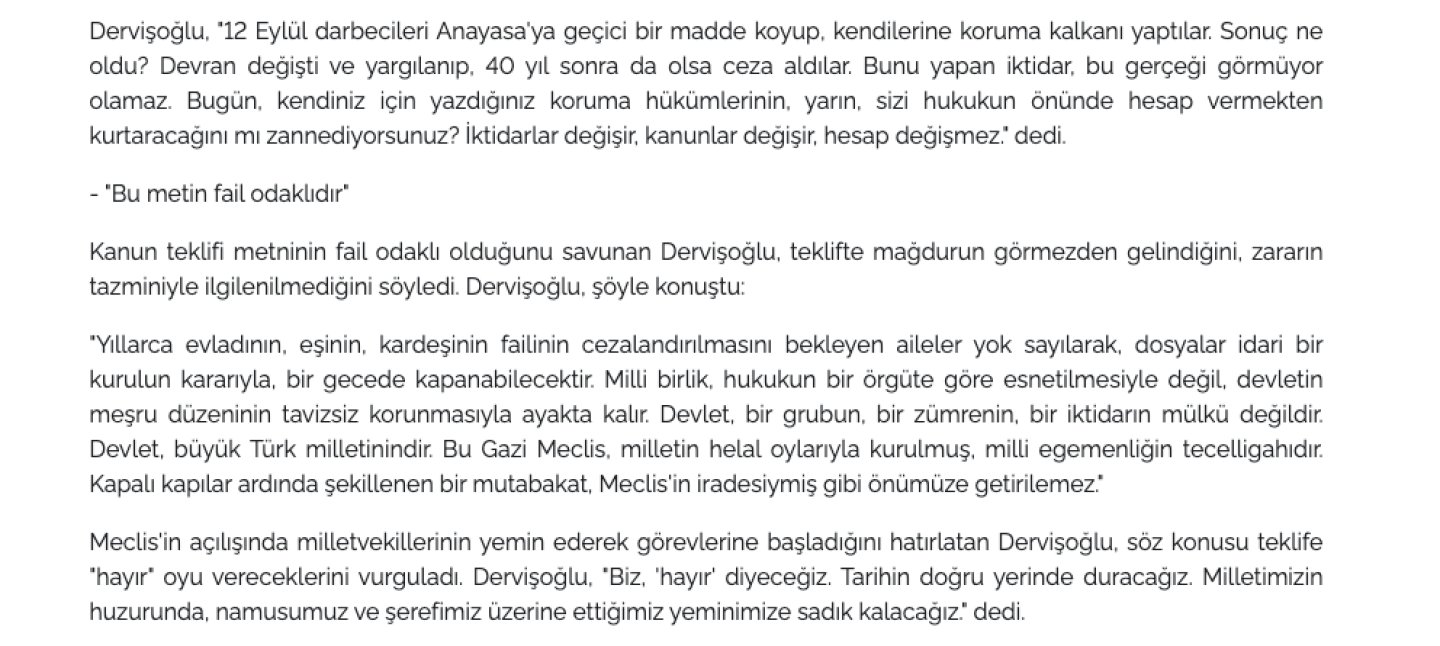Müsavat Dervişoğlu’nun TBMM konuşmasından alıntıların yer aldığı ekran görüntüsü.