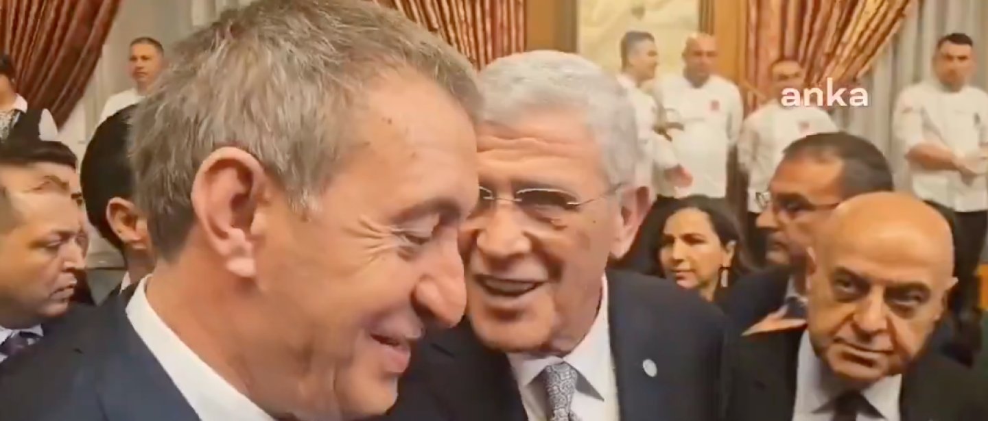 Dervişoğlu ve Bakırhan’ın 23 Nisan resepsiyonunda yan yana göründüğü video karesi.