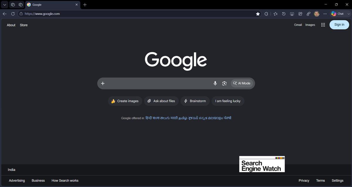 Google ana sayfasının test edilen yeni görünümünde yapay zekâ kısayolları ve Kendimi Şanslı Hissediyorum butonu bulunuyor.