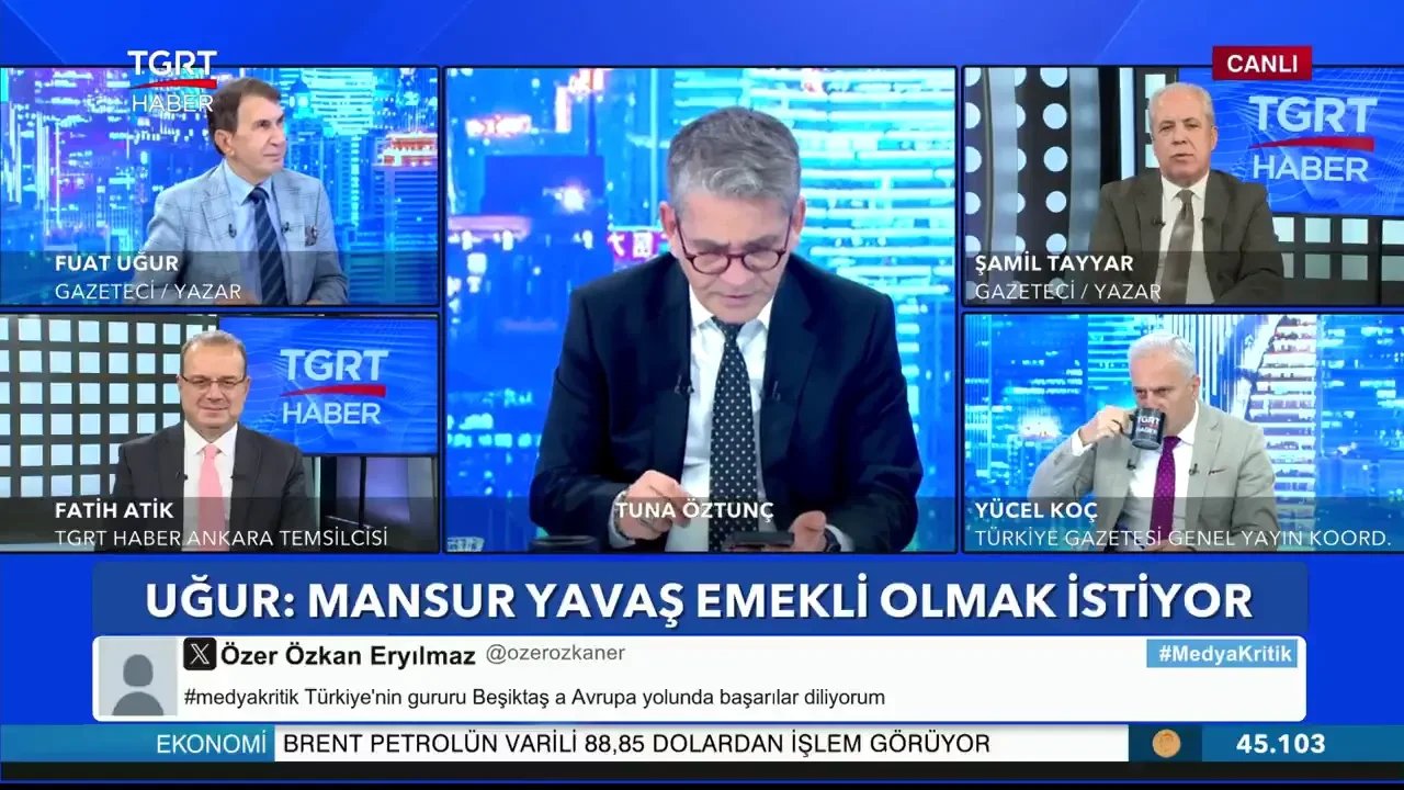 TGRT Haber’de yayımlanan Medya Kritik programında Mansur Yavaş’ın siyasi geleceğinin tartışıldığı ekran görüntüsü.