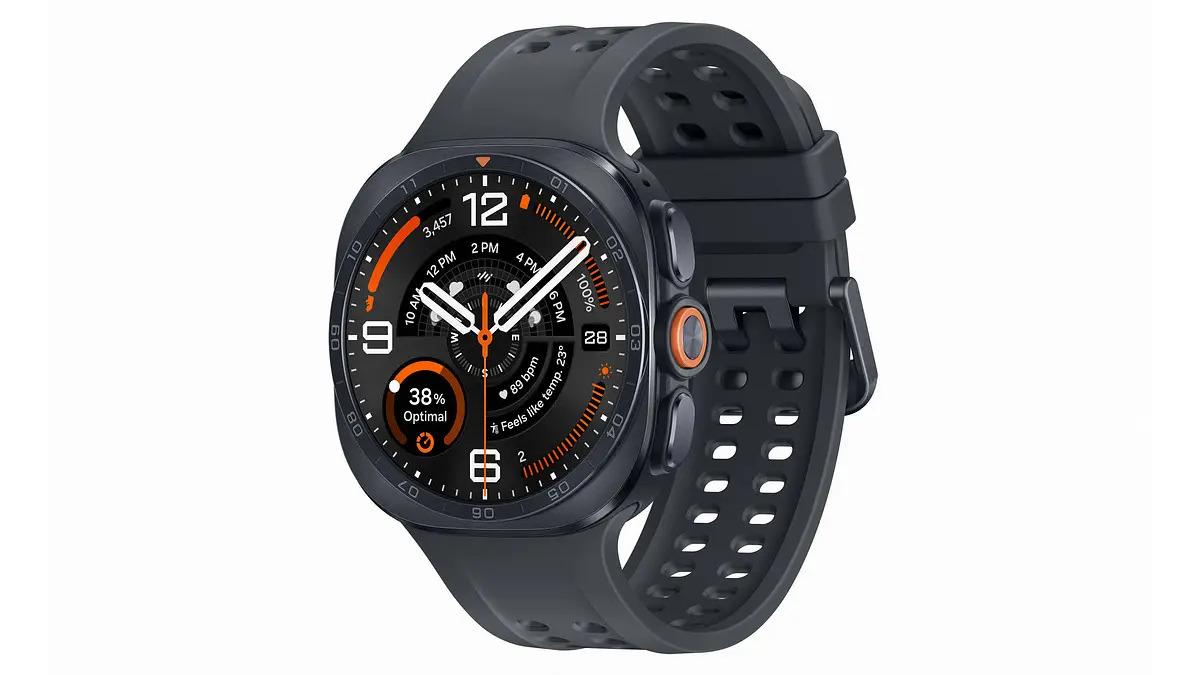 Galaxy Watch Ultra2 modelinin siyah kayışlı ürün görseli.