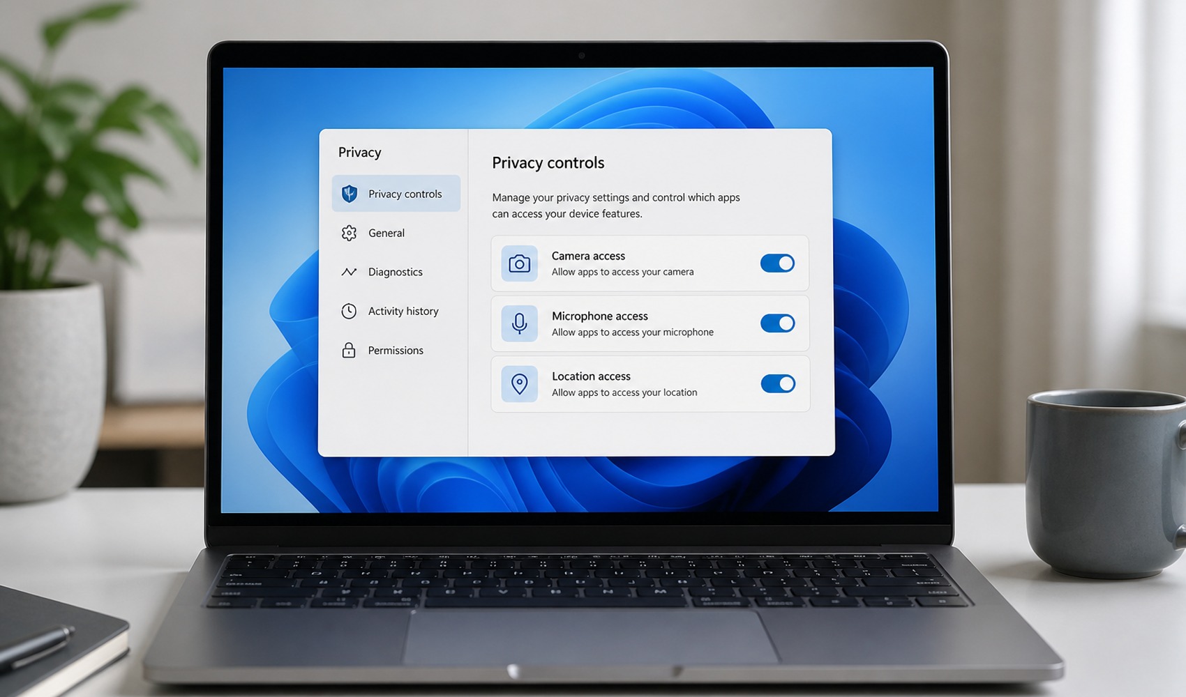New privacy setting in Windows 11: Camera, microphone, and location permissions can be toggled per app