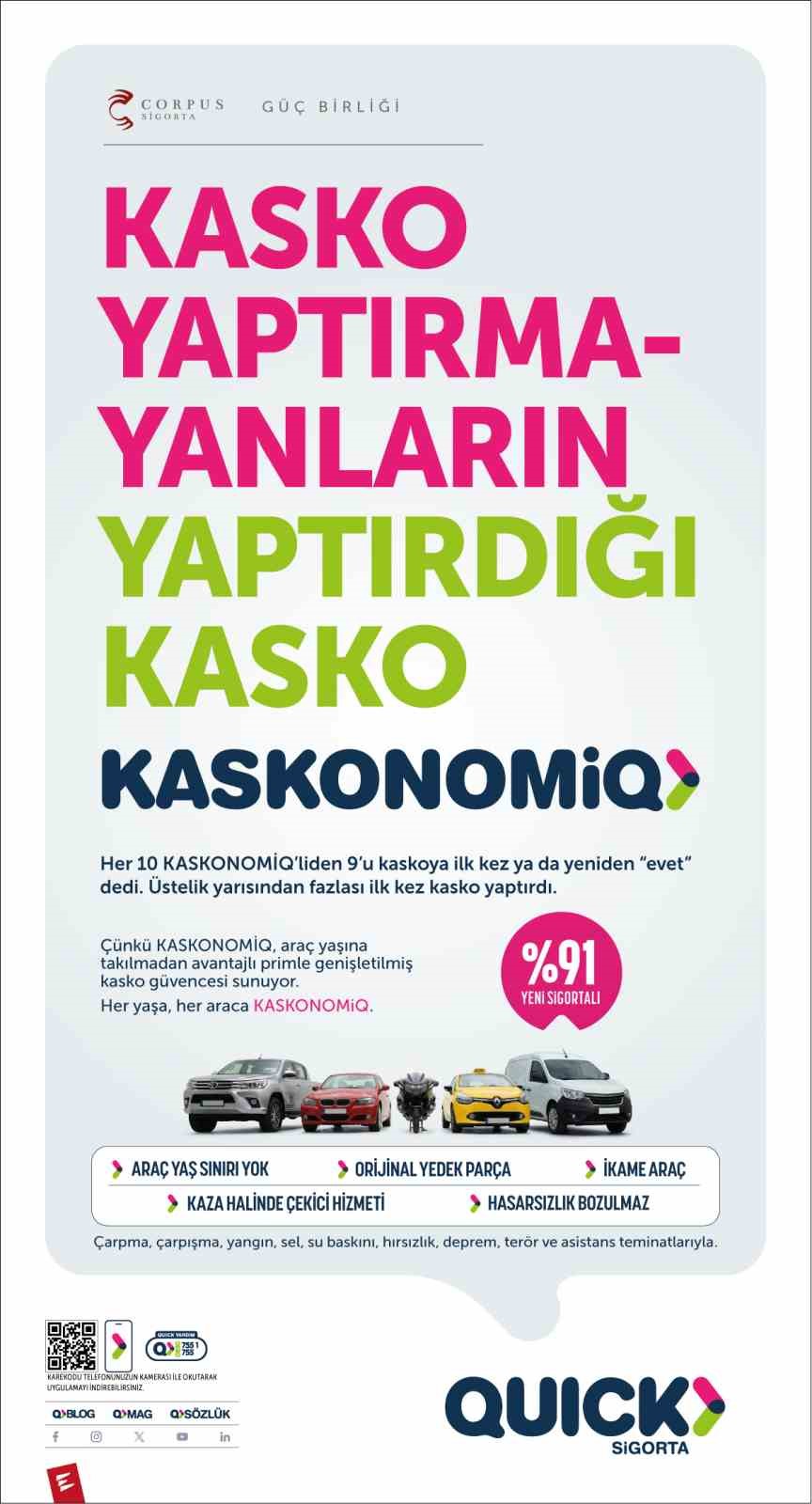 KASKONOMIQ ürününü tanıtan, yüzde 91 yeni sigortalı vurgusu yapan reklam görseli.