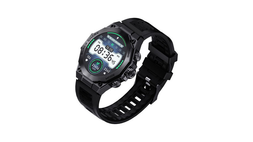 Siyah kayışlı Black Shark S1 Pro akıllı saatin açılı ürün görseli.