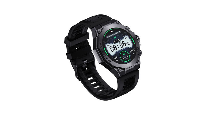 Black Shark S1 Pro akıllı saatin siyah kasasını ve kayışını gösteren ürün görseli.