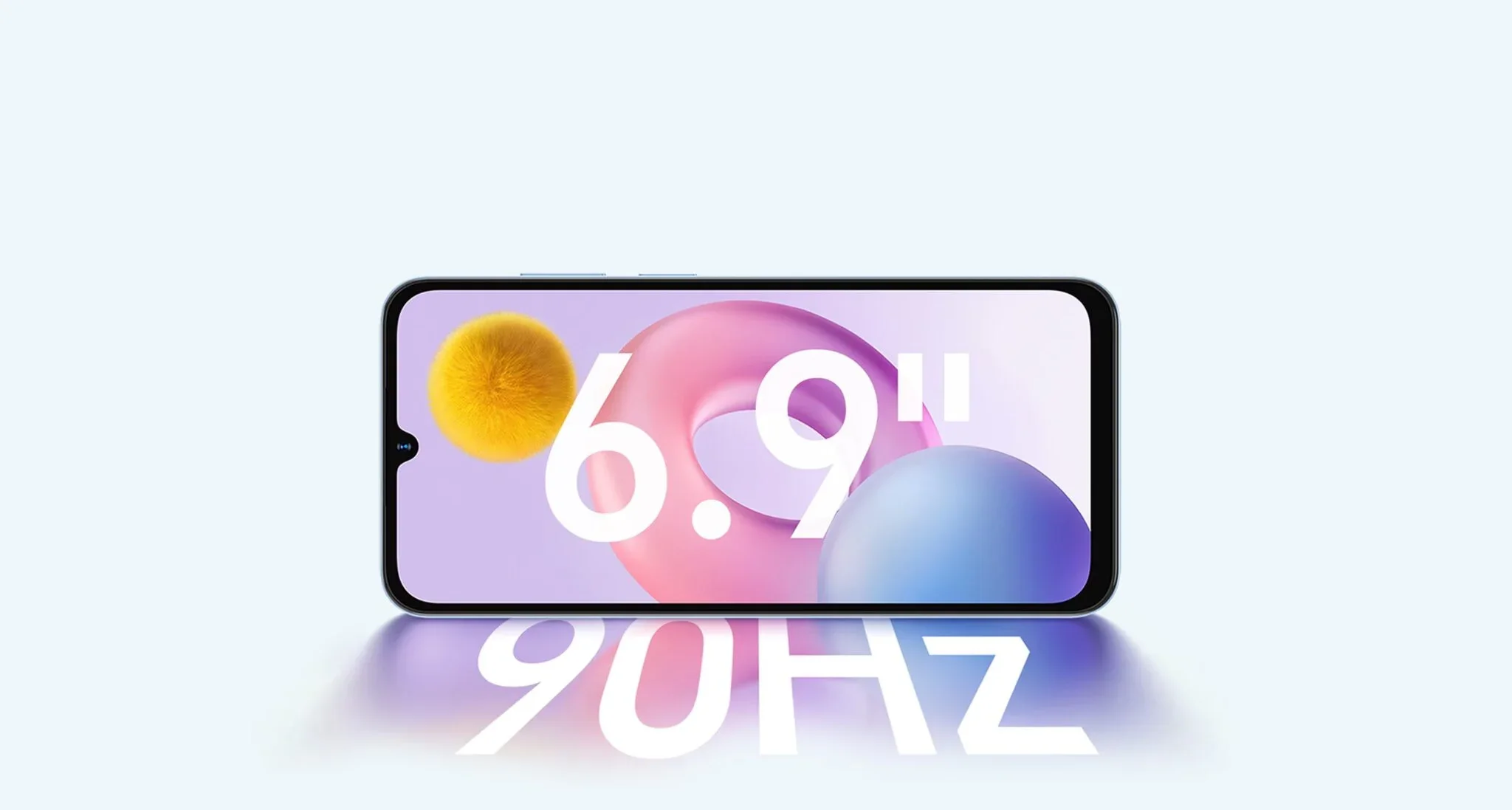 Immagine promozionale che mostra lo schermo da 6,9 pollici e la frequenza di aggiornamento a 90Hz del modello Honor Play 20A.