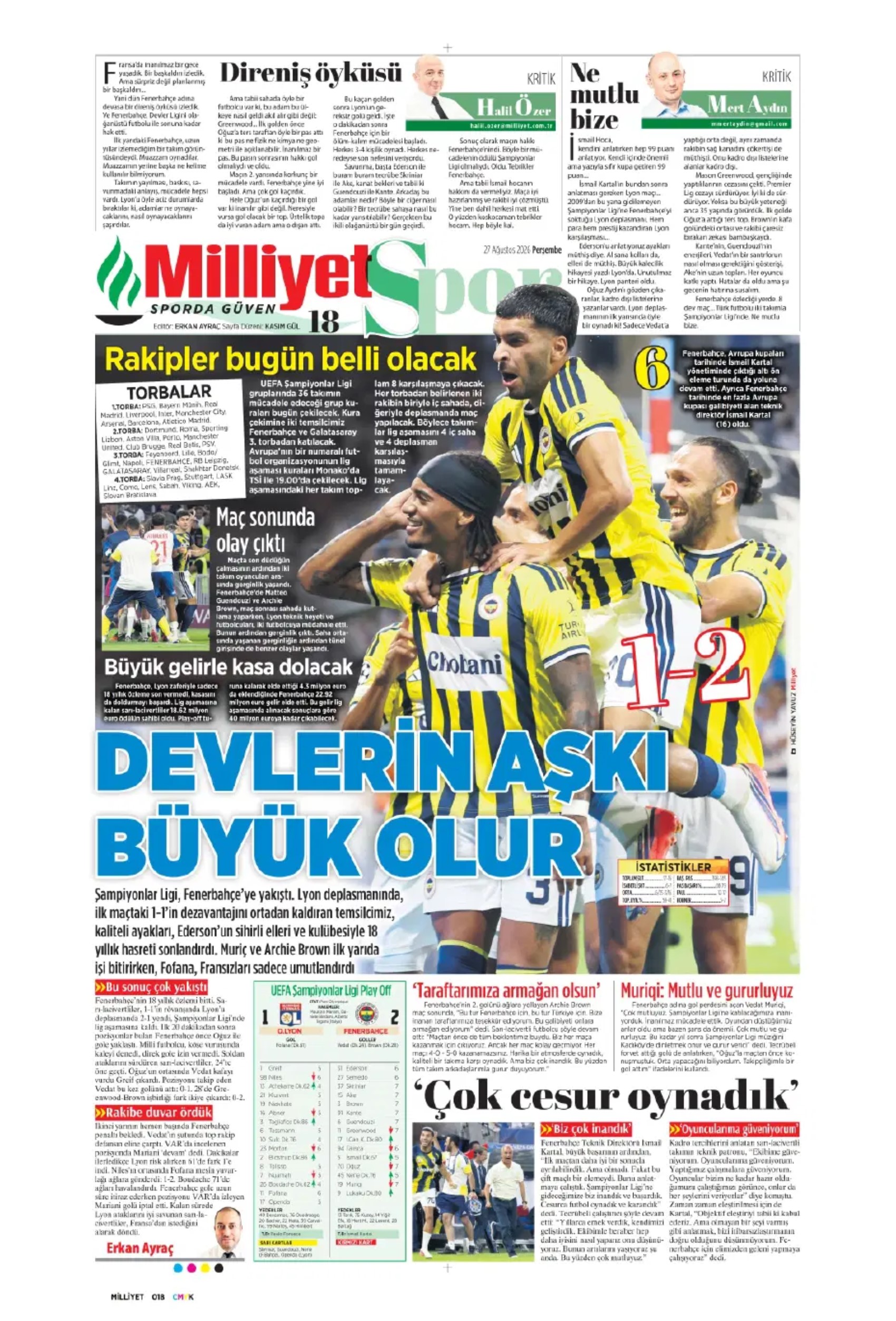 18 yıllık hasret sona erdi: Gazeteler Fenerbahçe'nin Şampiyonlar Ligi zaferini nasıl gördü?