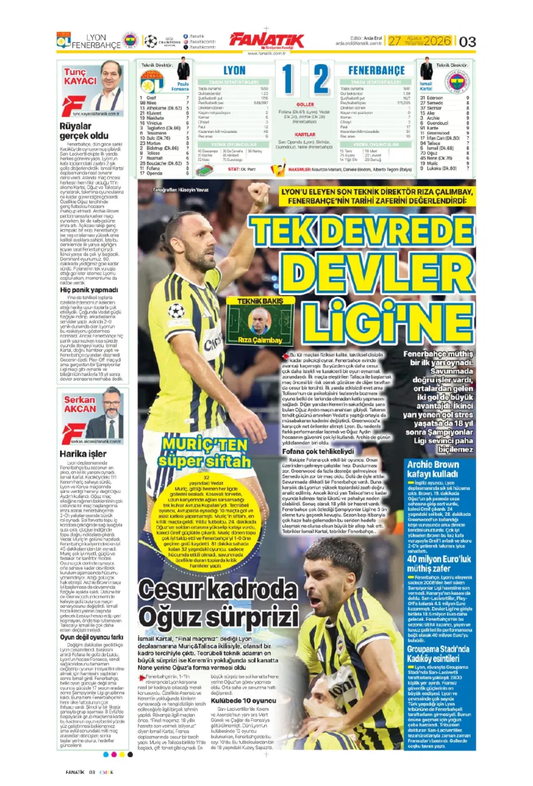 18 yıllık hasret sona erdi: Gazeteler Fenerbahçe'nin Şampiyonlar Ligi zaferini nasıl gördü?
