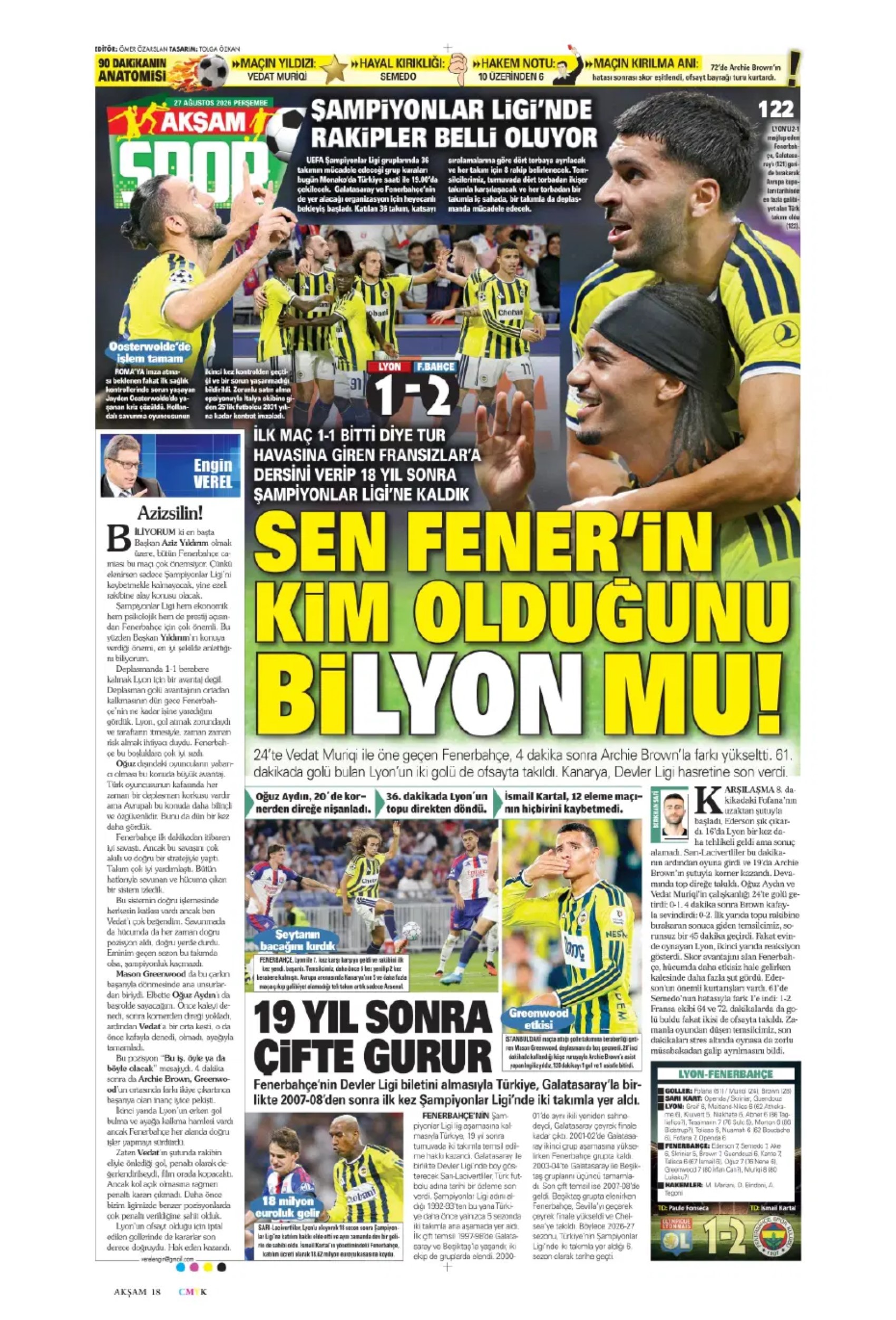 18 yıllık hasret sona erdi: Gazeteler Fenerbahçe'nin Şampiyonlar Ligi zaferini nasıl gördü?