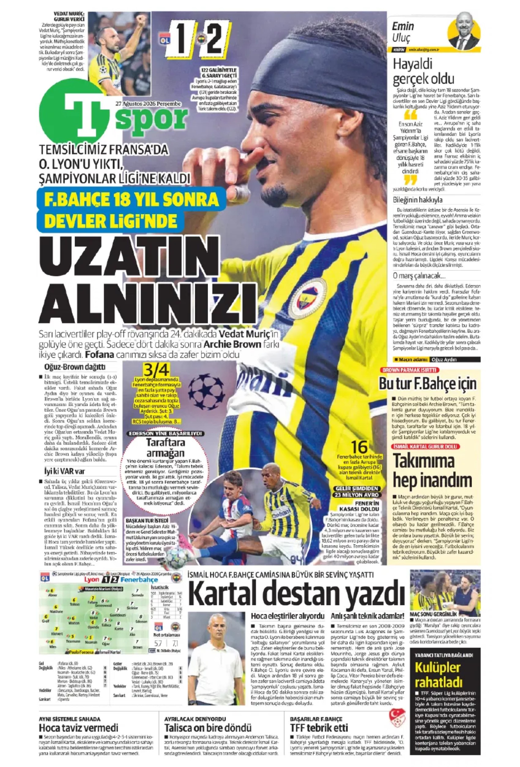 18 yıllık hasret sona erdi: Gazeteler Fenerbahçe'nin Şampiyonlar Ligi zaferini nasıl gördü?