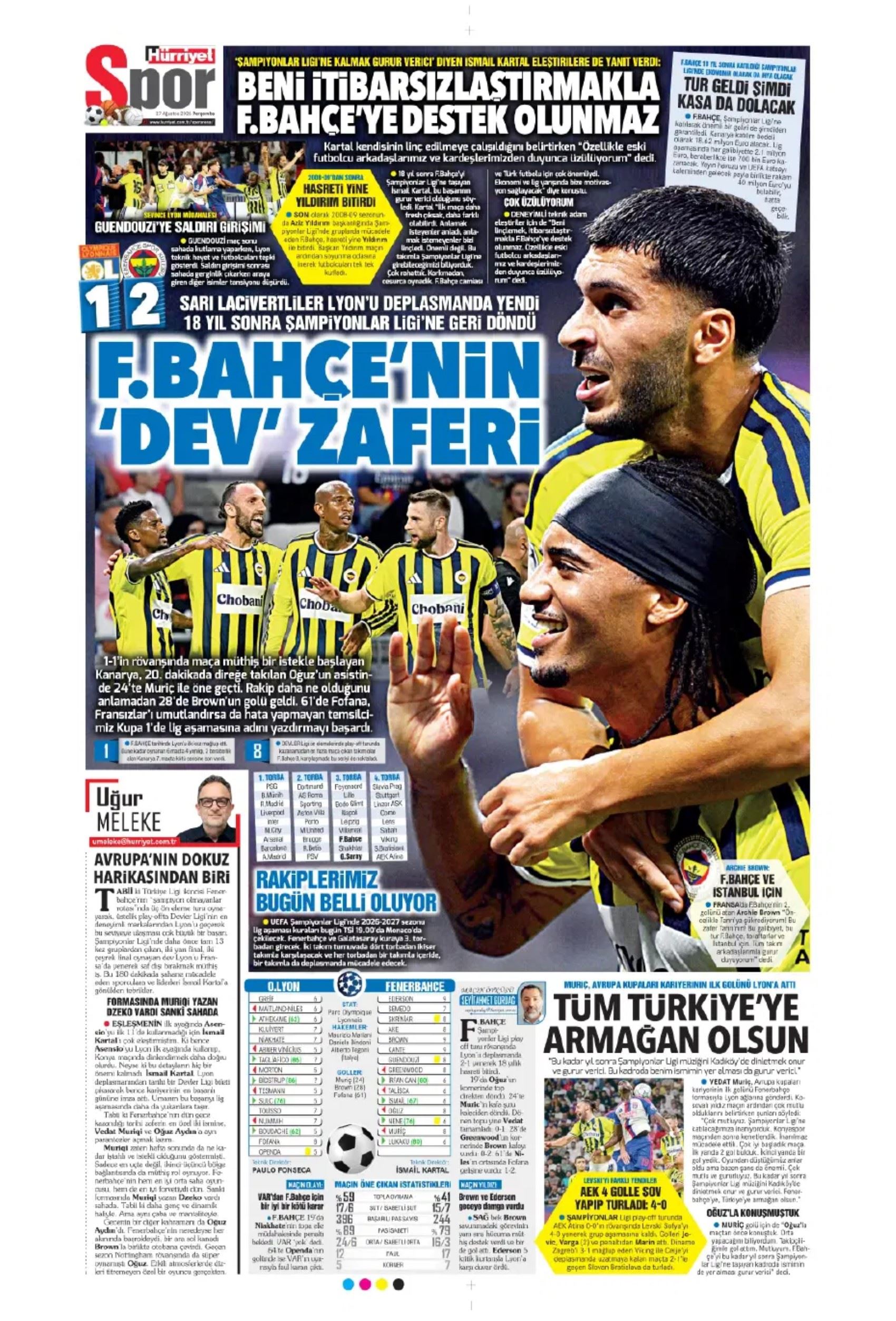 18 yıllık hasret sona erdi: Gazeteler Fenerbahçe'nin Şampiyonlar Ligi zaferini nasıl gördü?