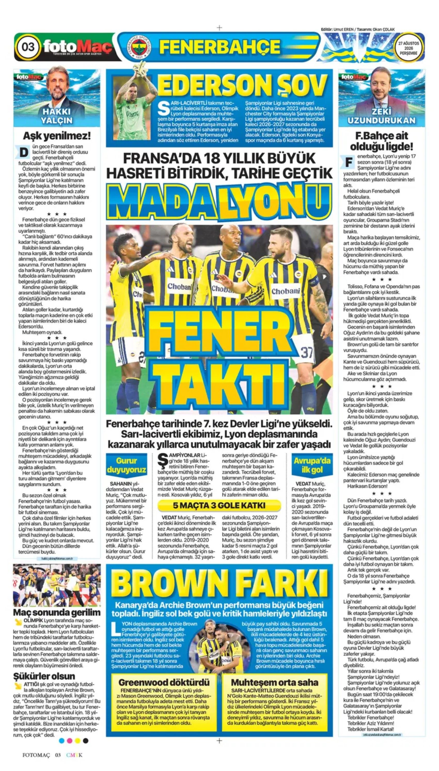 18 yıllık hasret sona erdi: Gazeteler Fenerbahçe'nin Şampiyonlar Ligi zaferini nasıl gördü?