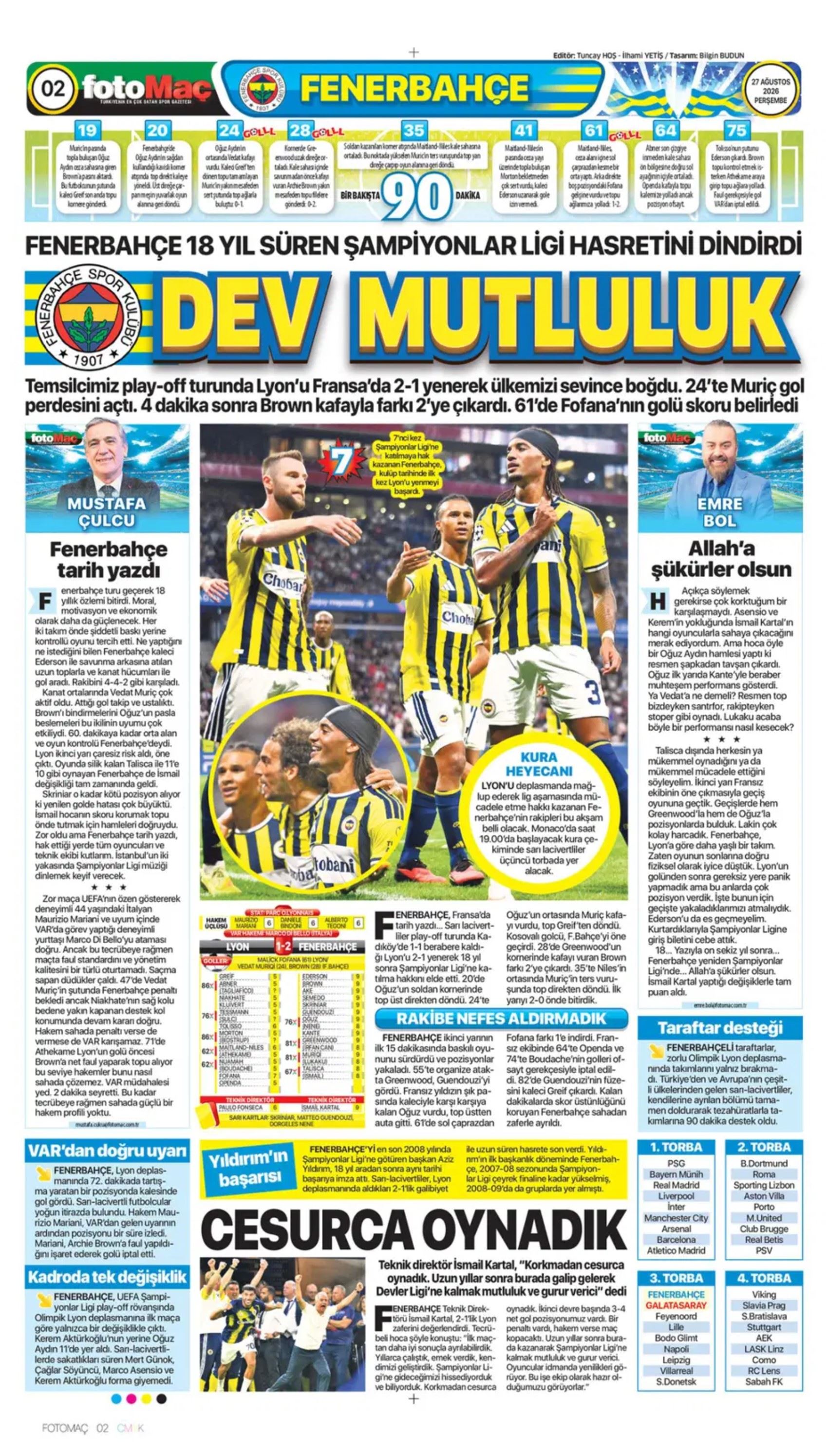 18 yıllık hasret sona erdi: Gazeteler Fenerbahçe'nin Şampiyonlar Ligi zaferini nasıl gördü?