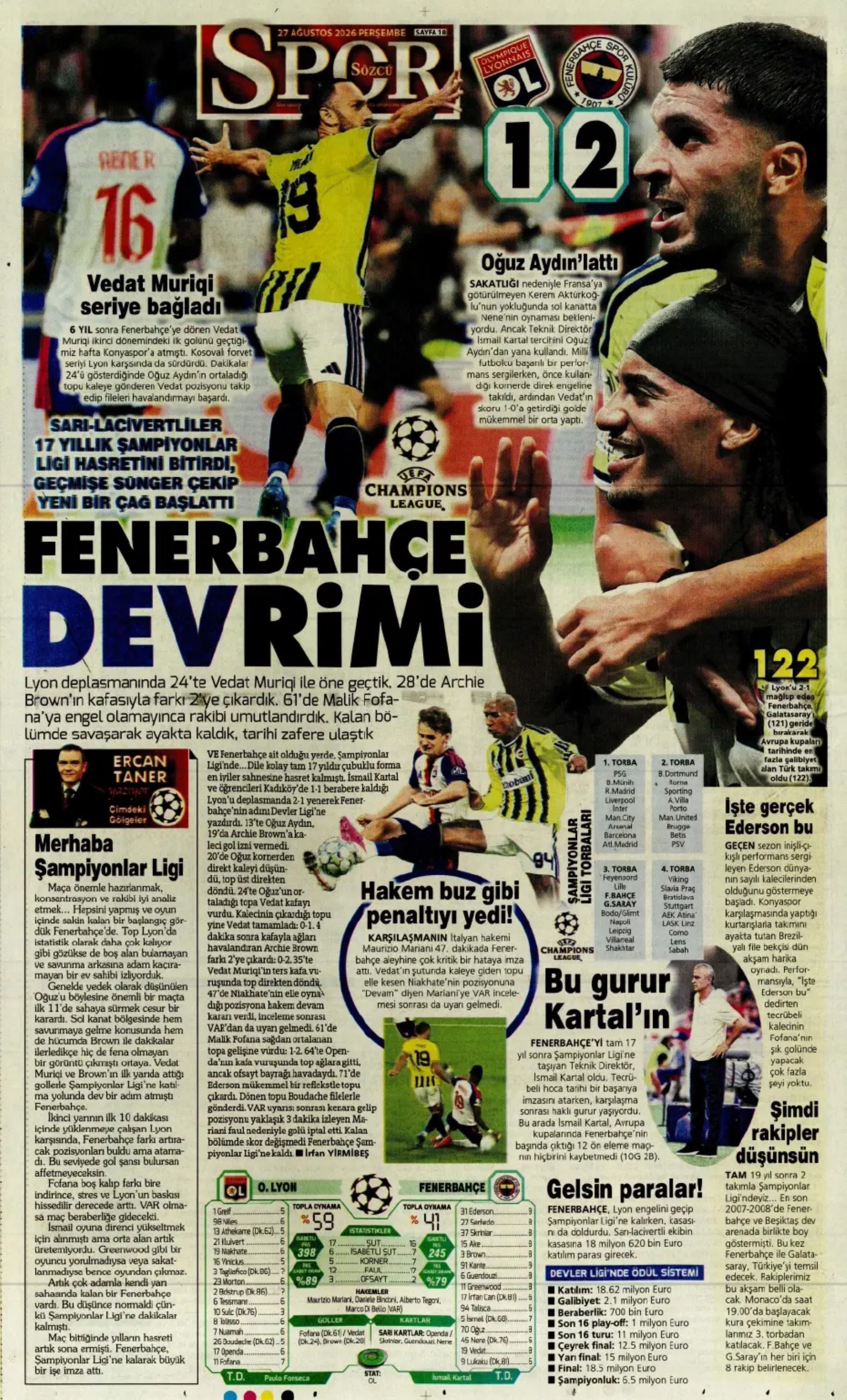 18 yıllık hasret sona erdi: Gazeteler Fenerbahçe'nin Şampiyonlar Ligi zaferini nasıl gördü?