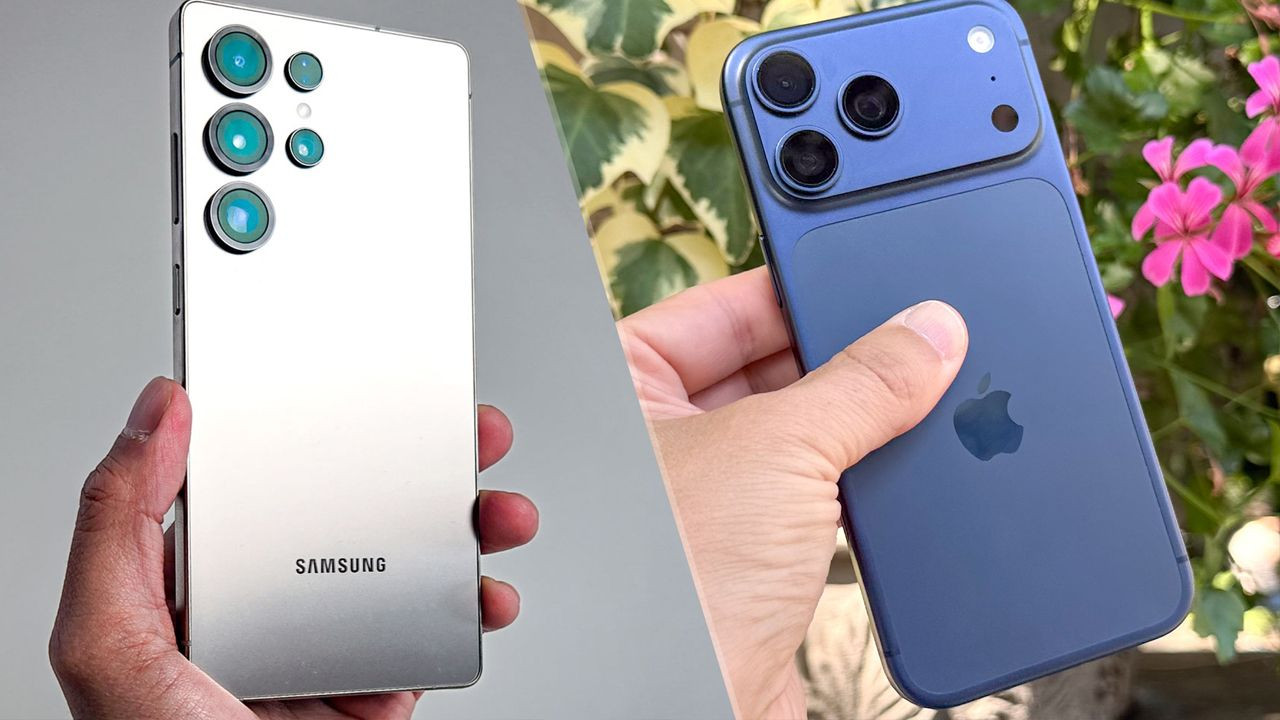 Image showing Samsung and Apple phones side by side.