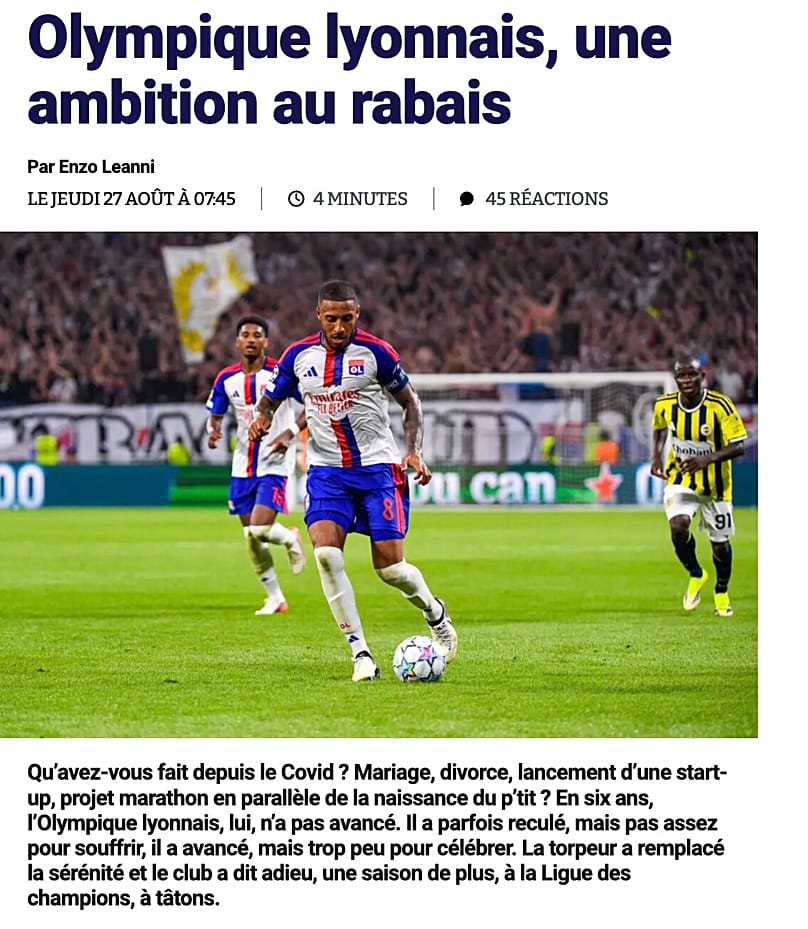 So Foot sitesinde Olympique Lyonnais’in Fenerbahçe yenilgisine ilişkin yayımlanan analiz sayfası.