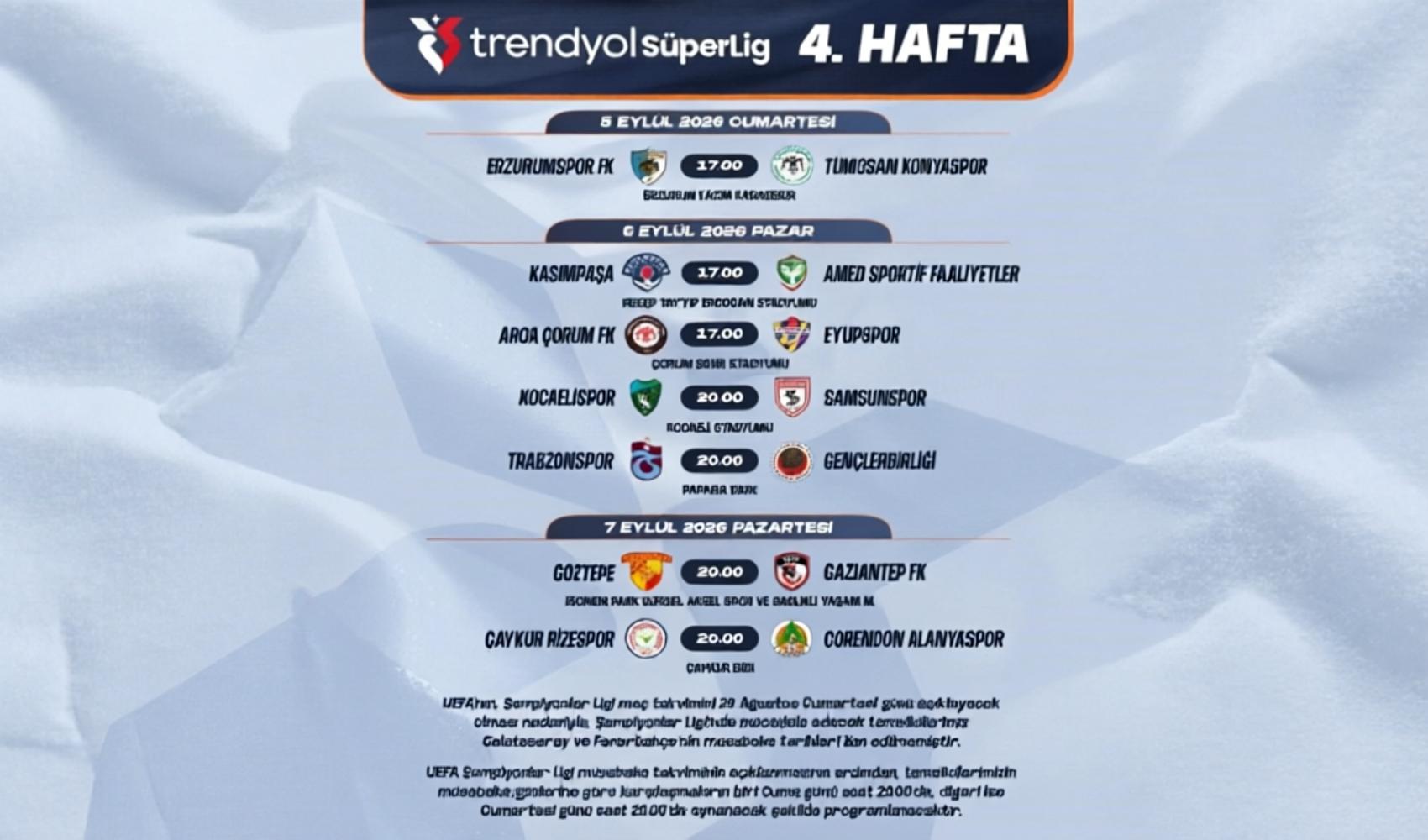 Süper Lig’de 4. hafta programı açıklandı: Galatasaray ve Fenerbahçe maçlarının tarihi beklemede