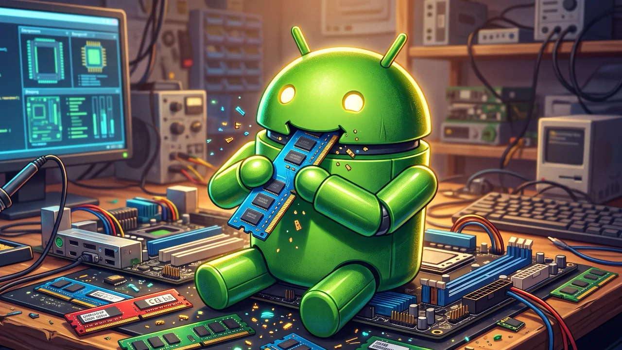 Android ve RAM kullanımını temsil eden teknoloji illüstrasyonu.