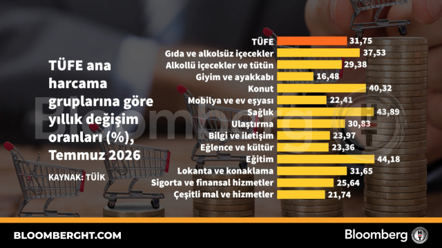 TÜFE ana harcama gruplarına göre yıllık değişim oranlarını gösteren grafik.