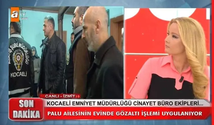 Televizyon yayınında Palu ailesine yönelik gözaltı sürecinin ekrana yansıdığı görüntü