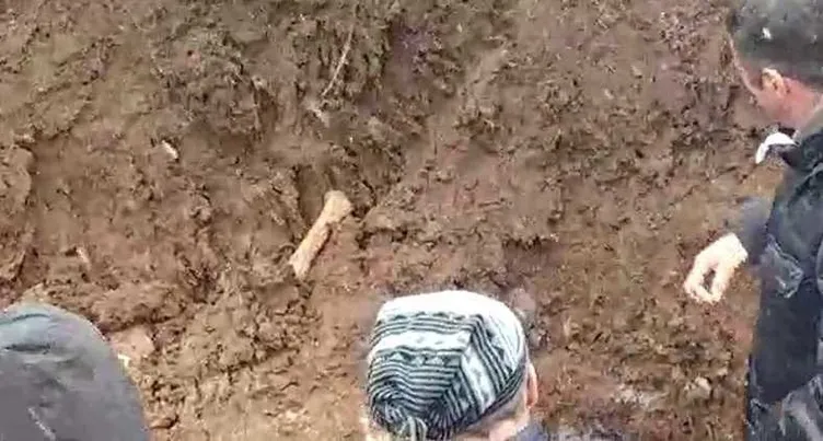 Soruşturma kapsamında kazı yapılan toprak alana ilişkin görüntü