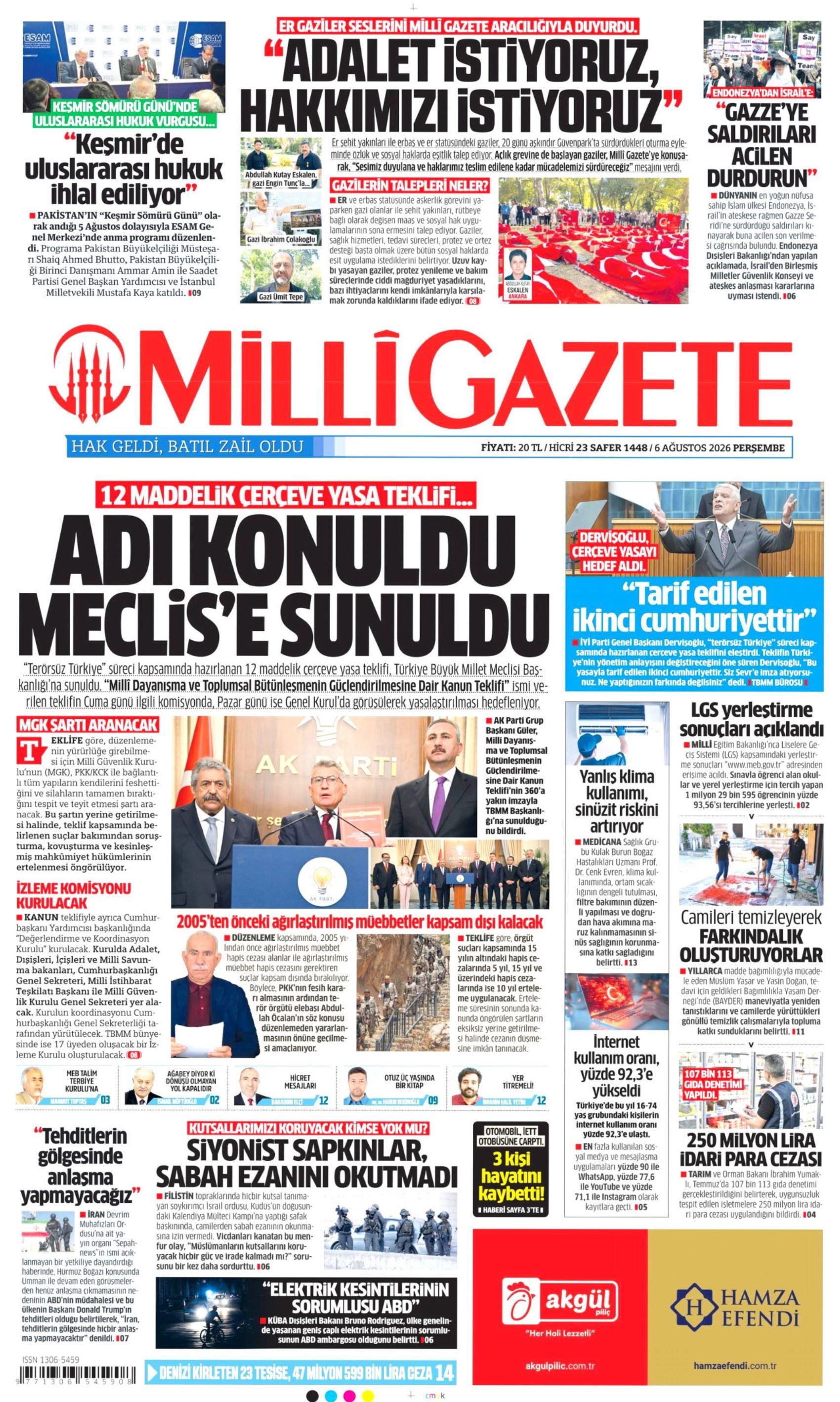 Gazeteler çerçeve yasayı nasıl gördü? (6 Ağustos 2026 gazete manşetleri)
