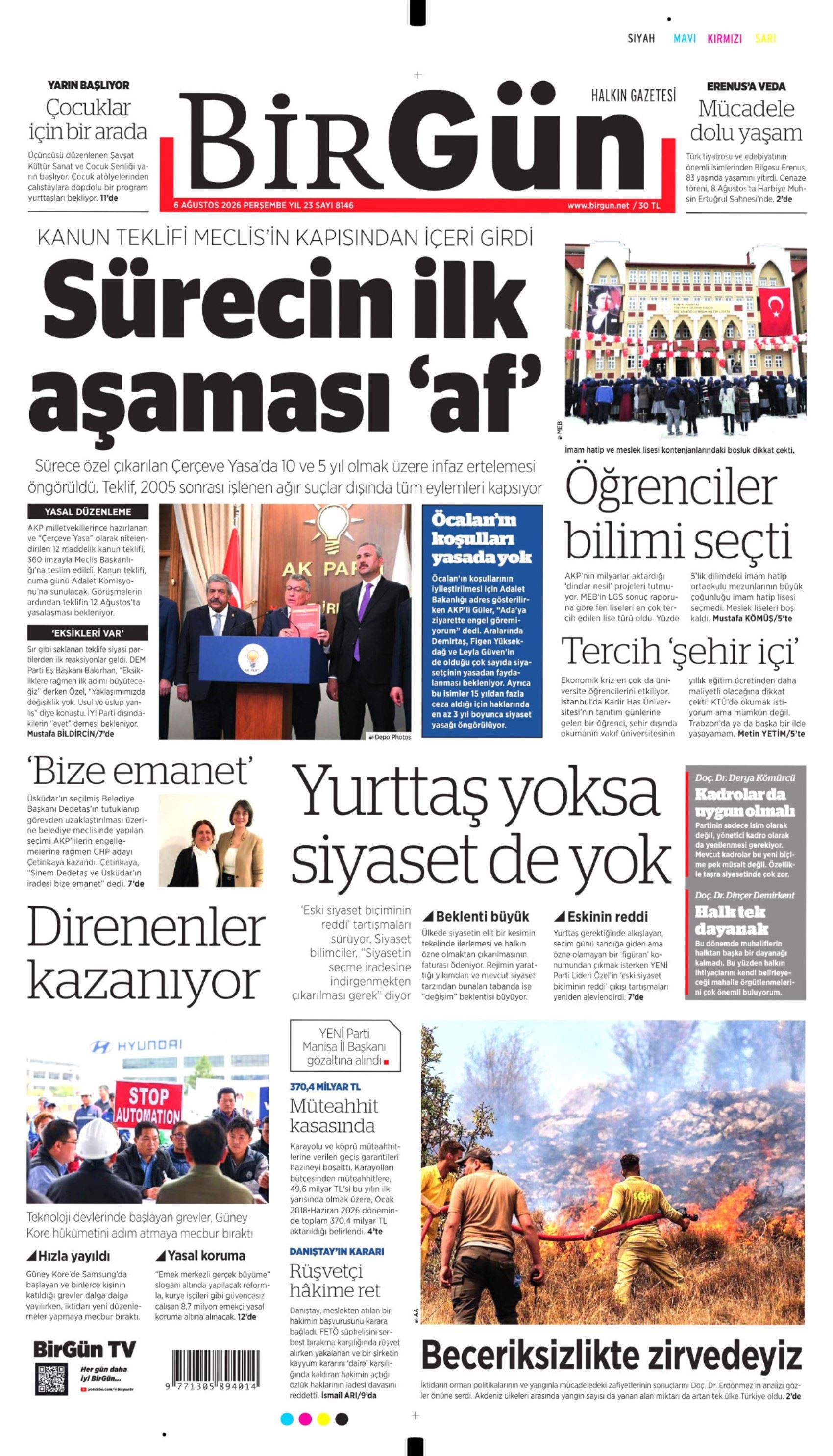 Gazeteler çerçeve yasayı nasıl gördü? (6 Ağustos 2026 gazete manşetleri)