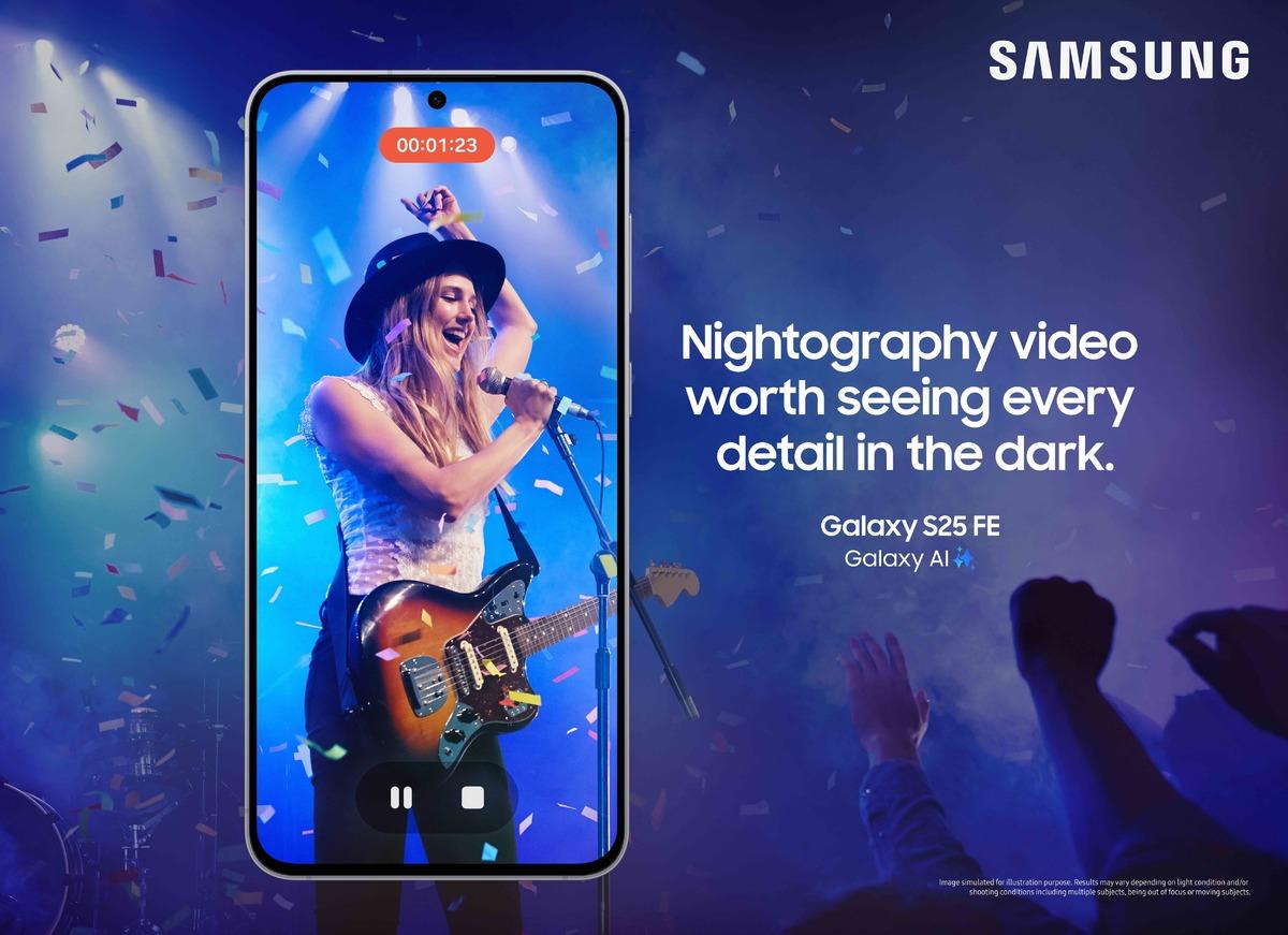 Galaxy S25 FE gece video ve kamera tanıtım görseli