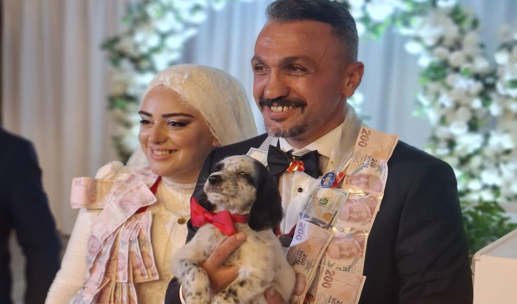 Düğünde altın yerine köpek taktı