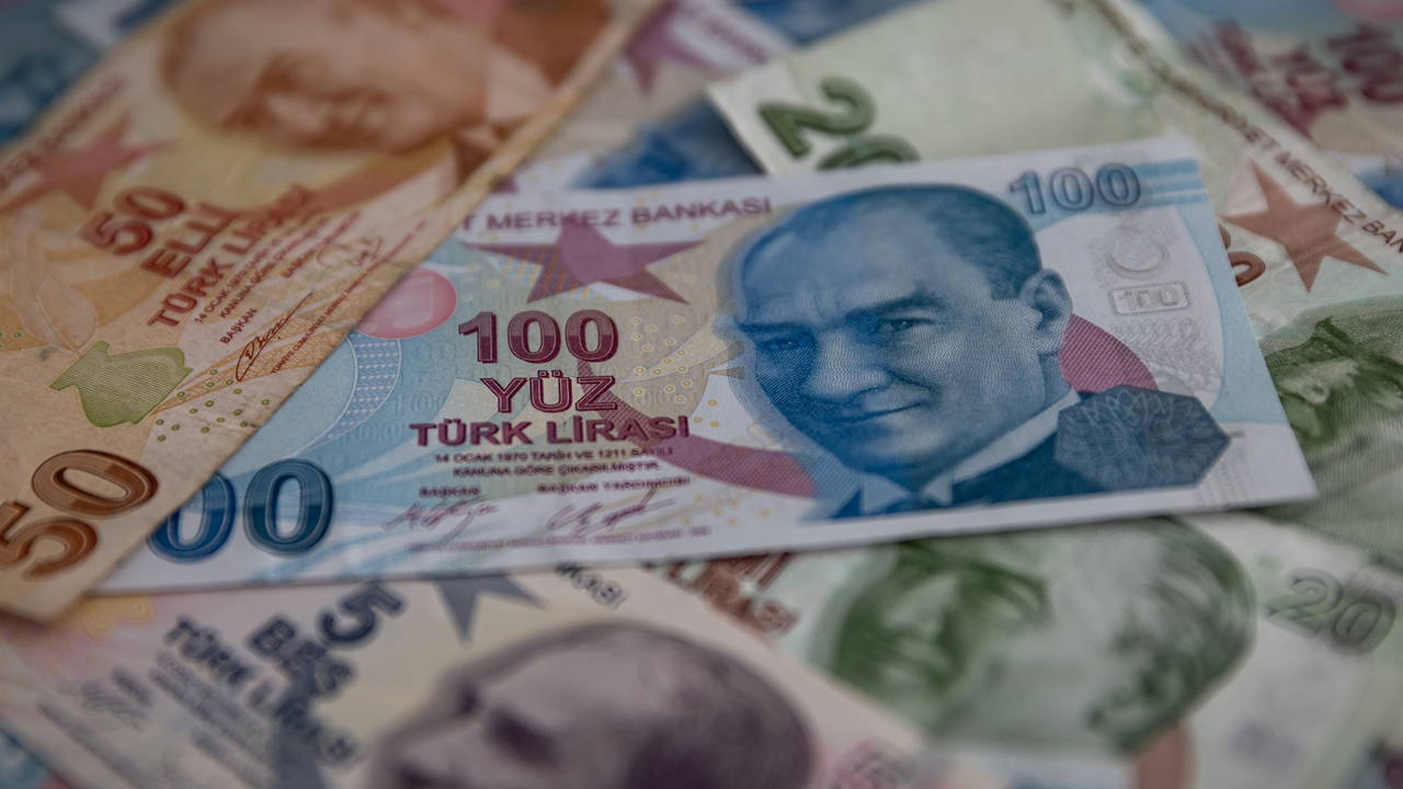 Farklı kupürlerde Türk lirası banknotlarının yakın plan görüntüsü.