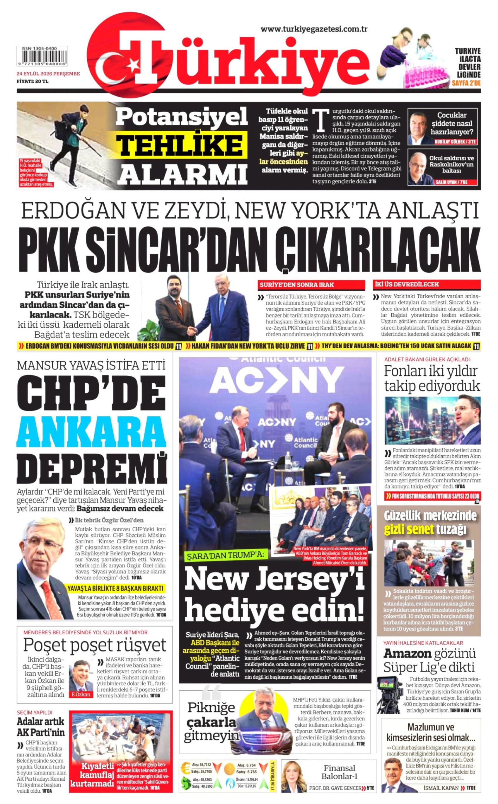 Gazeteler Mansur Yavaş'ın CHP'den istifasını nasıl gördü? (24 Eylül 2026 gazete manşetleri)