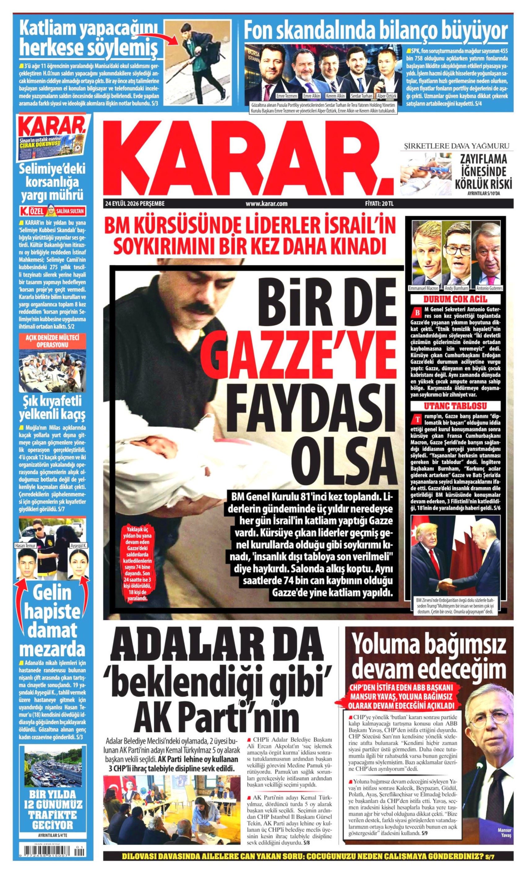 Gazeteler Mansur Yavaş'ın CHP'den istifasını nasıl gördü? (24 Eylül 2026 gazete manşetleri)