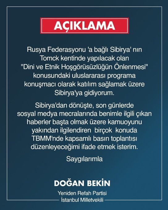 Doğan Bekin imzalı açıklama metninin yer aldığı görsel.