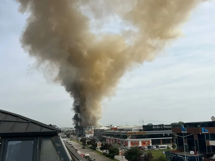 Dense smoke rising into the sky is seen during the fire in Serdivan, Sakarya.