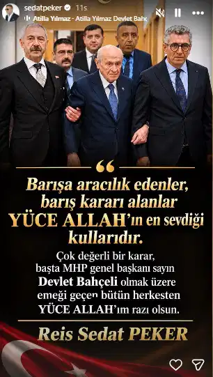 Sedat Peker’in Devlet Bahçeli’nin Sarallar ve Şahinler buluşmasına ilişkin Instagram paylaşımı.