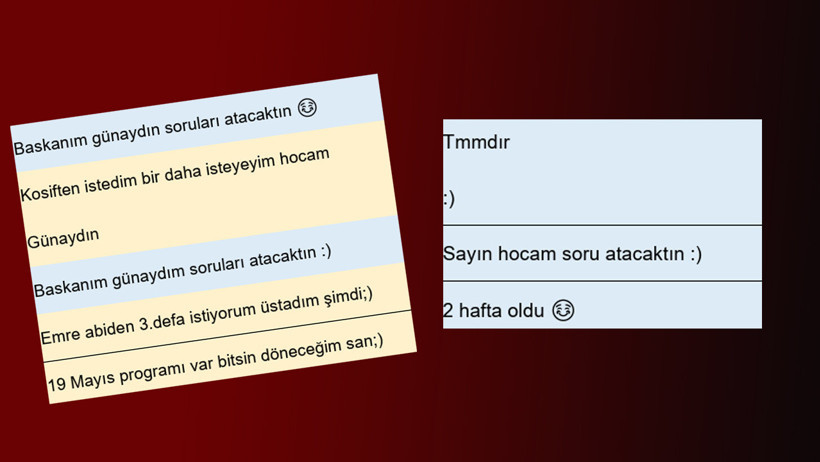 Hakemlik sınavı sorularına ilişkin olduğu belirtilen mesaj kayıtlarının kolajı.