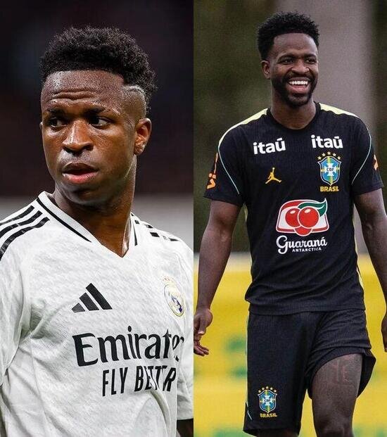 Vinicius Junior’ın Real Madrid ve Brezilya antrenman formasıyla yer aldığı karşılaştırmalı görsel.