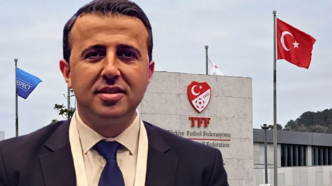 Ferdi Karadoruk görseli ve Türkiye Futbol Federasyonu binası kolajı.