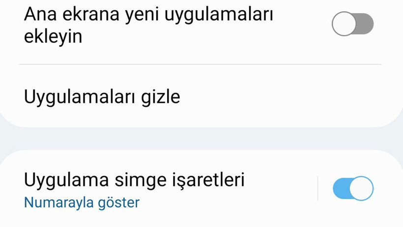 Android ayarlarında “Uygulamaları gizle” seçeneğinin yer aldığı ekran görüntüsü.