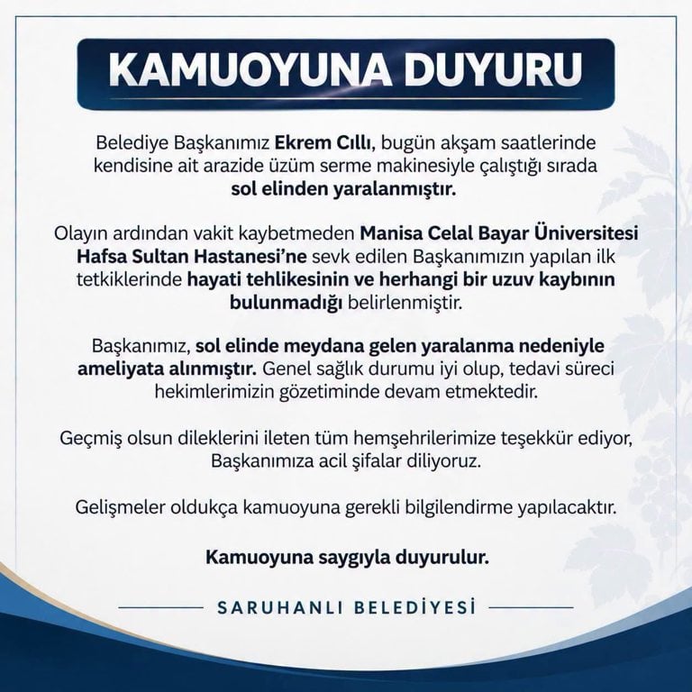 Saruhanlı Belediyesi tarafından yayımlanan kamuoyu duyurusu.