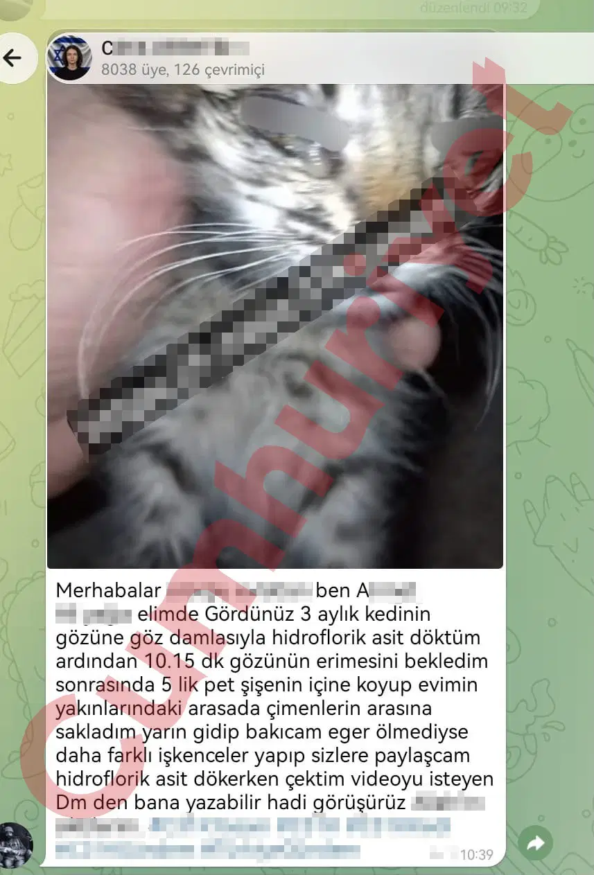 Telegram arayüzünde paylaşıldığı öne sürülen, kişisel bilgileri bulanıklaştırılmış bir ekran görüntüsü.
